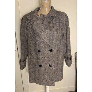 Vtg Spencer Douglas Women Wool Coat Dbl Breasted M/L Brown Herringbone Peacoat